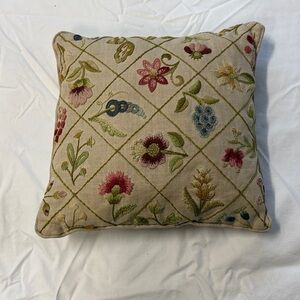 Handmade Vintage Crewel Needlepoint Floral Throw Pillow